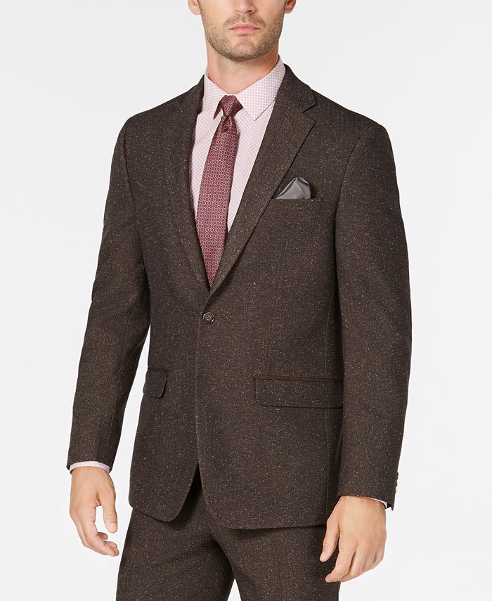 Sean John Men's Slim-Fit Stretch Brown Herringbone Suit Jacket - Macy's
