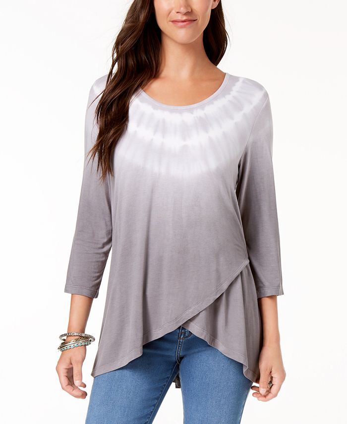 Style & Co Tie-Dyed Tulip-Hem Top, Created for Macy's - Macy's