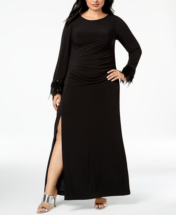 Calvin Klein Plus Size Ruched Feather-Trim Gown - Macy's