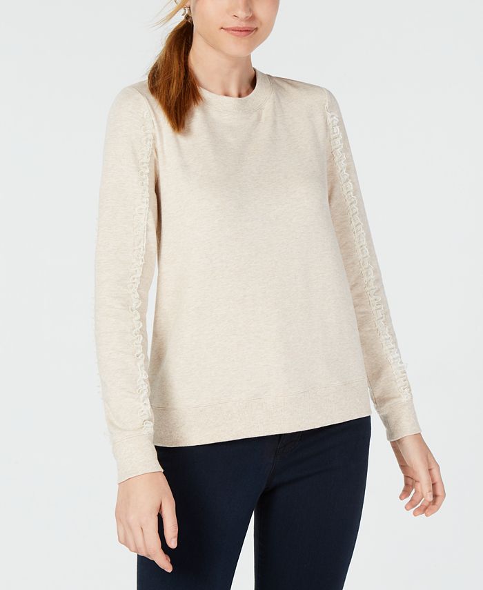 Maison Jules Lace-Trimmed Sleeve Sweatshirt, Created for Macy's - Macy's