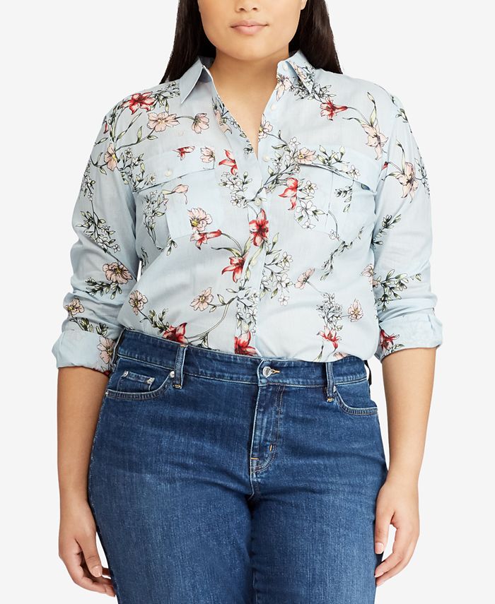 Lauren Ralph Lauren Plus Size FloralPrint Cotton Shirt Macy's