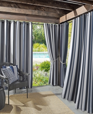 Sun Zero Valencia 54" X 108" Cabana Stripe Indoor/outdoor Uv Protectant Curtain Panel In Indigo