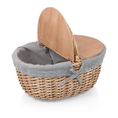 Country Navy & White Striped Picnic Basket