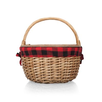 Country Red & Black Buffalo Plaid Picnic Basket