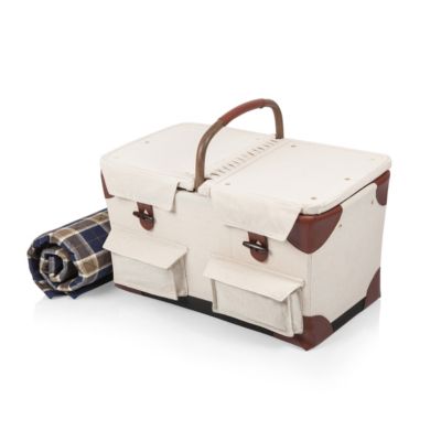 Pioneer Plaid-Accented Tan Picnic Basket