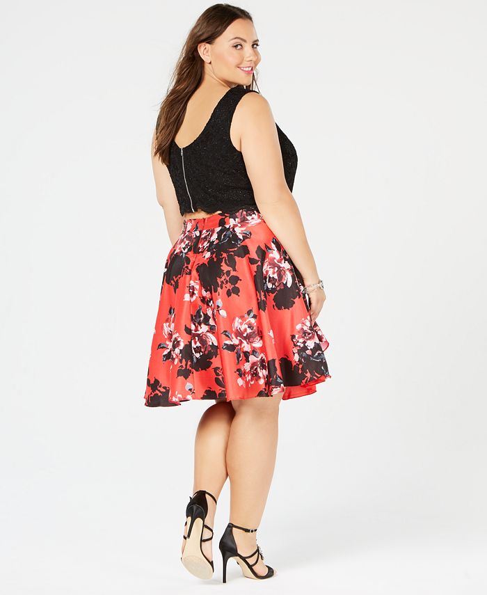 City Studios Trendy Plus Size 2-Pc. Printed Lace A-Line Dress & Reviews ...