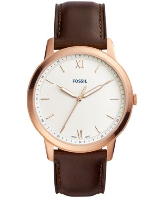 Fossil - Men's Minimalist Brown Leather Strap Watch 44mm