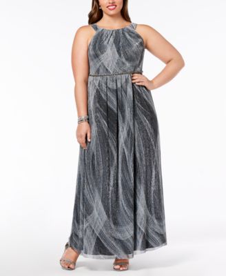 SL Fashions Plus Size Pleated Metallic Gown - Macy's