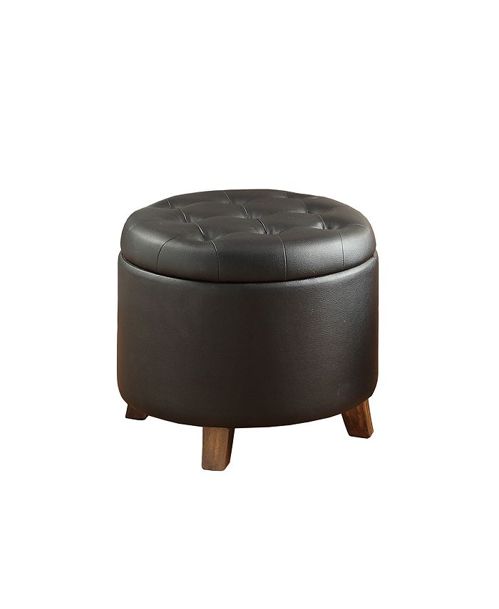 Poundex Faux Leather Round Ottoman - Macy's