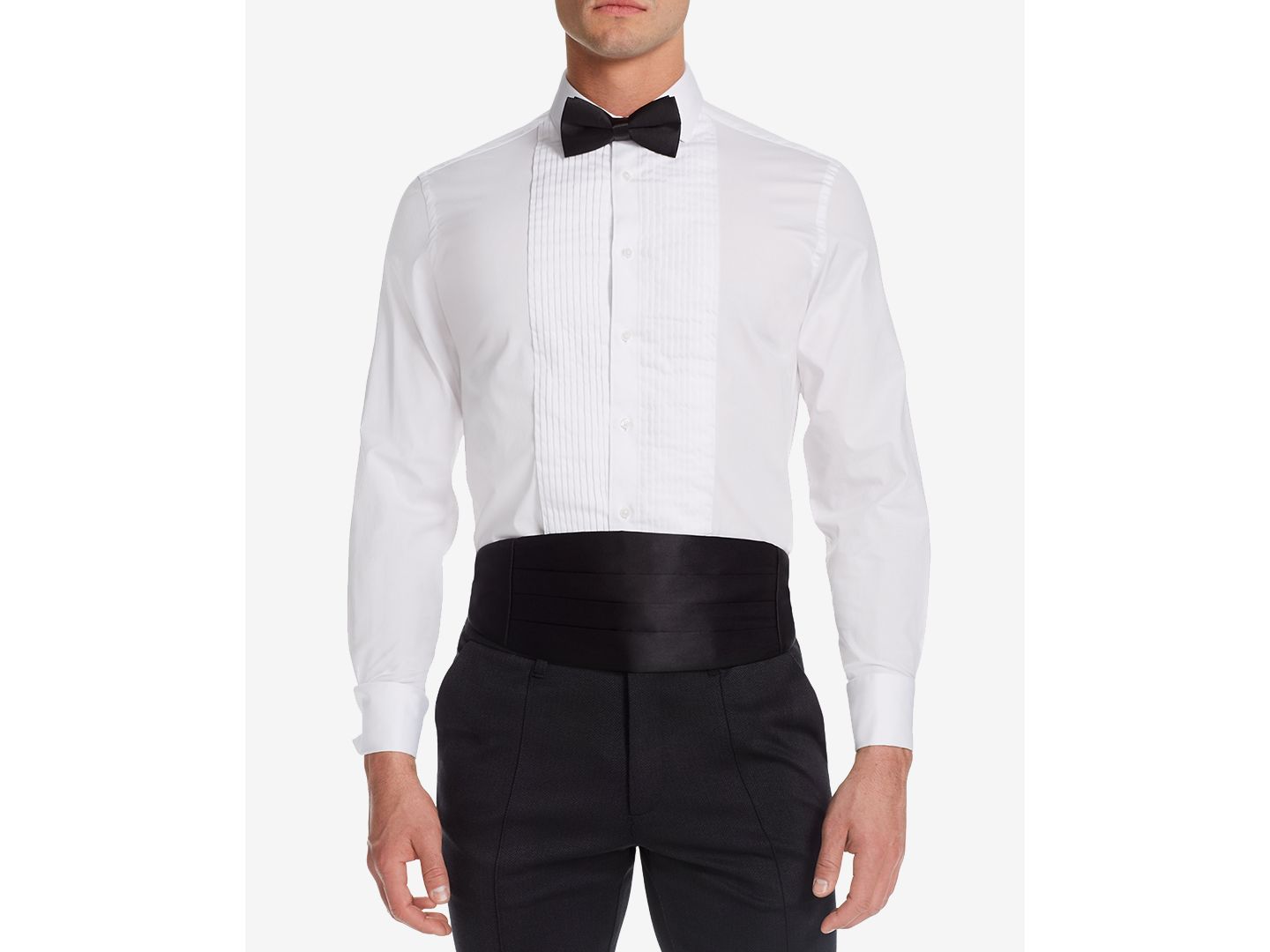 Мужская рубашка MICHELSONS OF LONDON Stretch Pleated Bib French Cuff Tuxedo Shirt, Regular & Slim Fit, цвет: Белый — фото 4