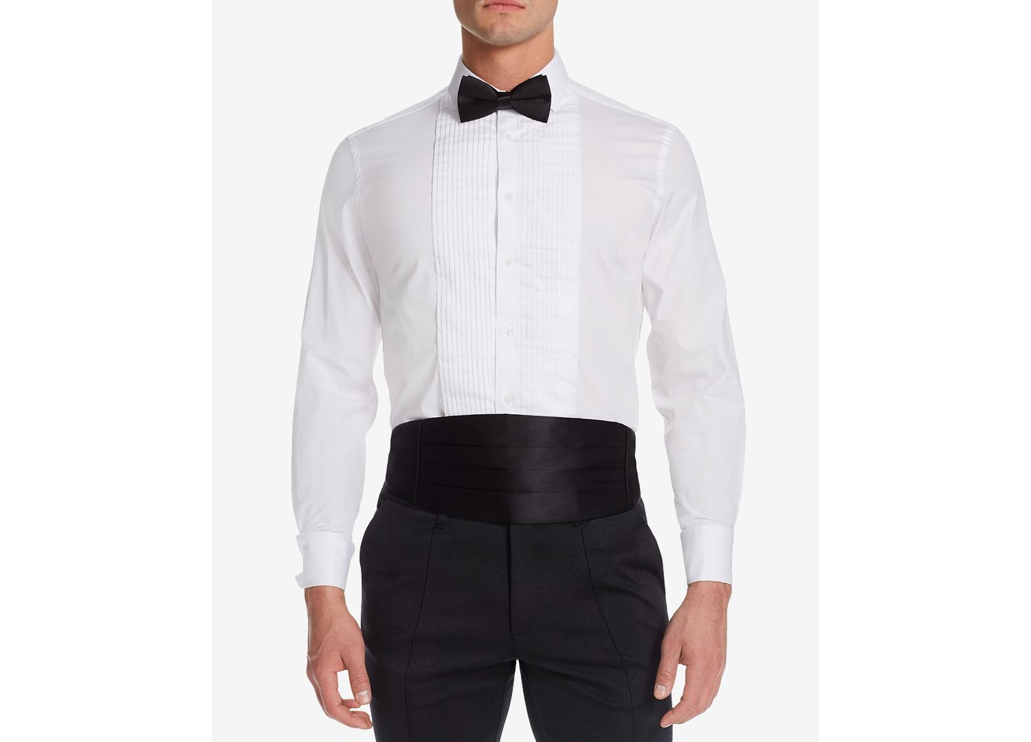 Stretch Pleated Bib French Cuff Tuxedo Shirt, Regular & Slim Fit