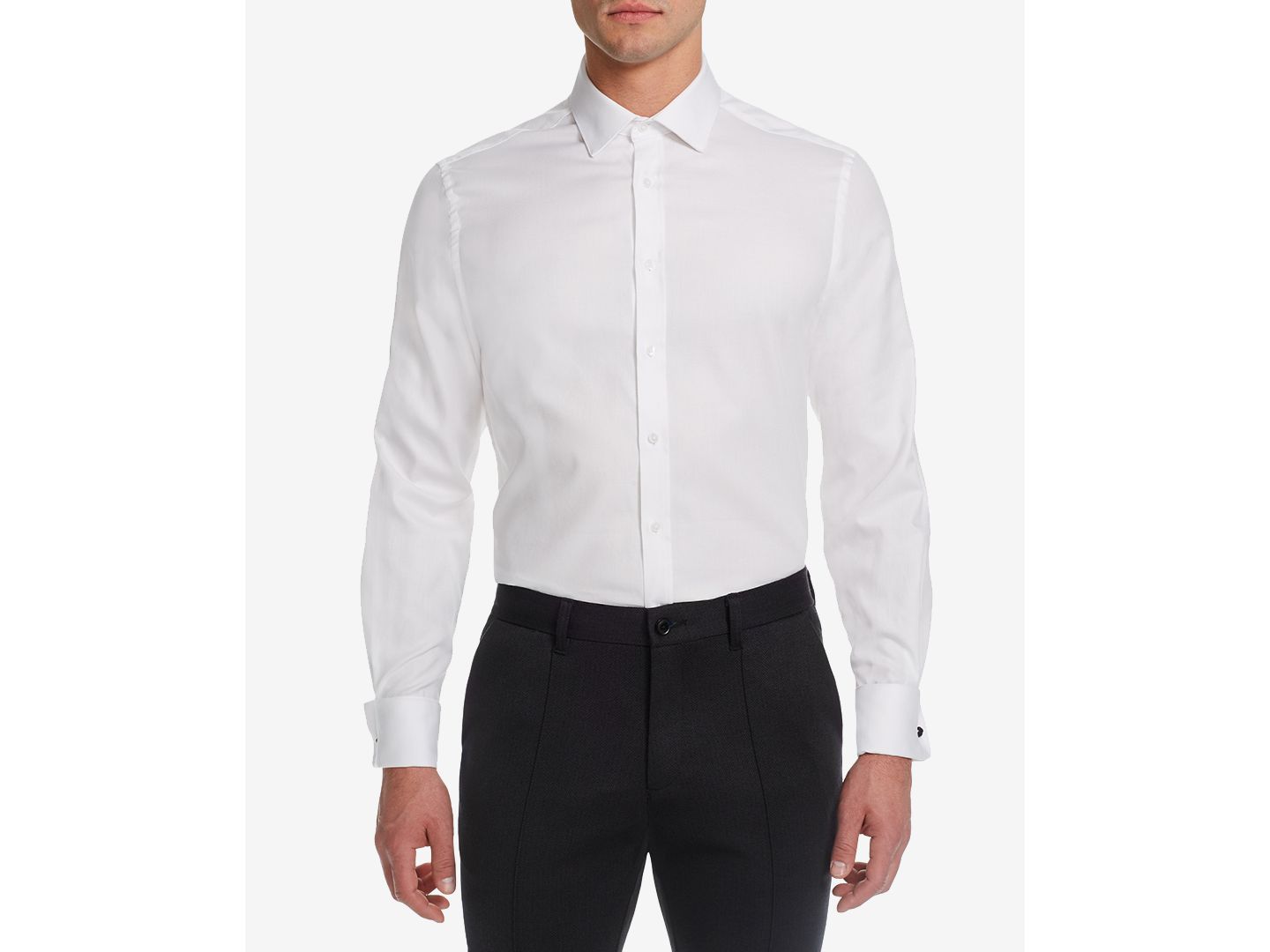 Мужская рубашка MICHELSONS OF LONDON Solid French Cuff Tuxedo Shirt, Regular & Slim Fit, цвет: Белый — фото 4
