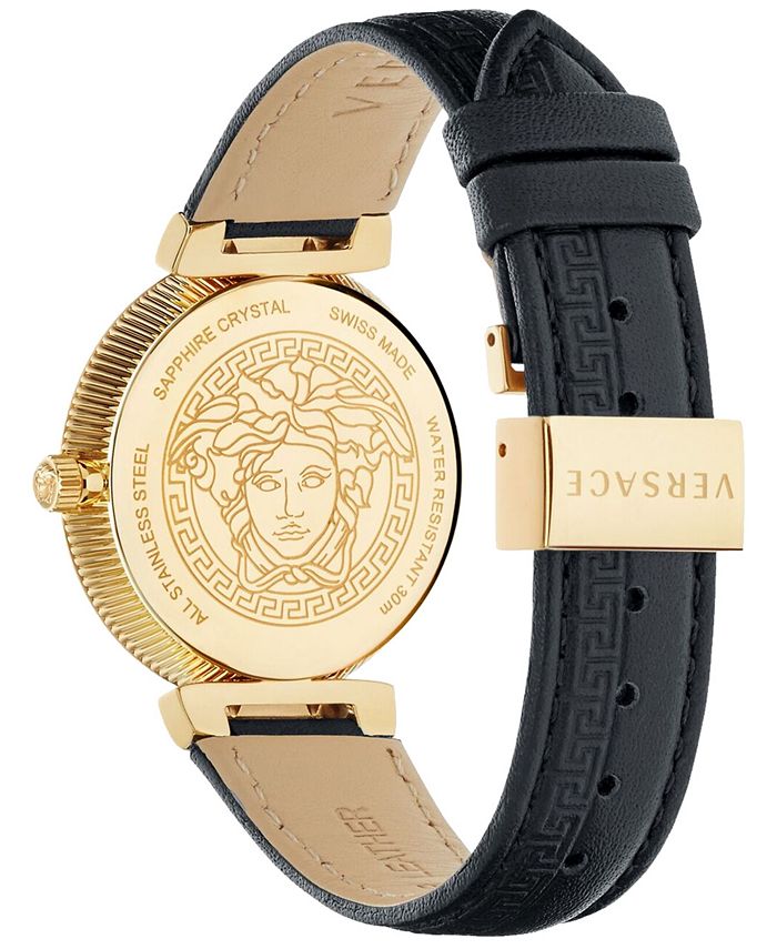 Versace Women's Swiss Daphnis Black Leather Strap Watch 35mm Macy's