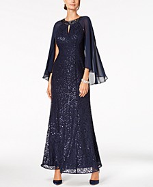 Sequined Cape Gown