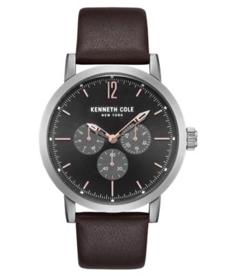 Kenneth Cole - Men's Brown Leather Strap Watch 44mm