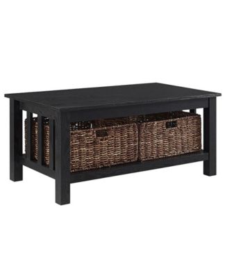 40" Wood Storage Coffee Table with Totes - Black - Macy's