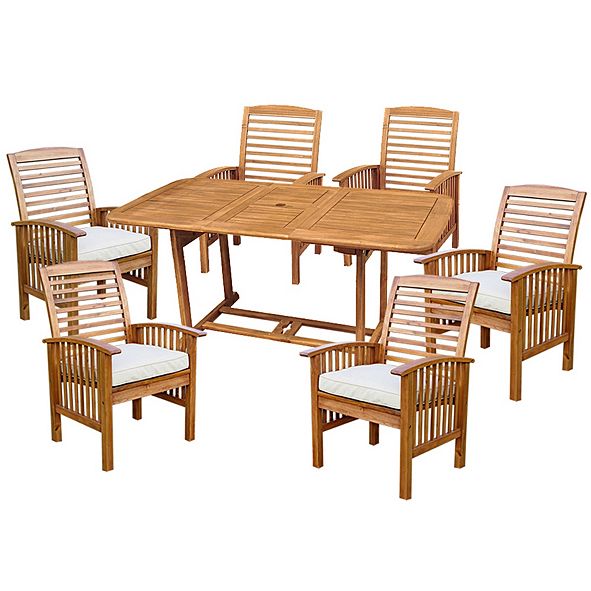 Walker Edison 7 Piece Acacia Wood Outdoor Patio Dining Set With Cushions Brown Reviews Home Macy S