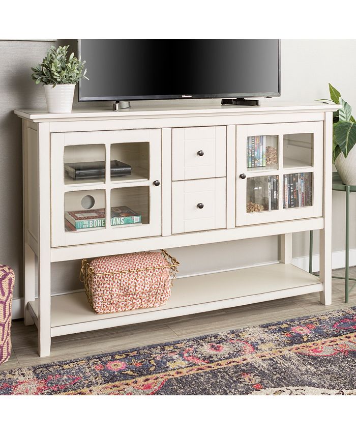 Walker Edison 52" Wood Console Table Buffet TV Stand Antique White Macy's