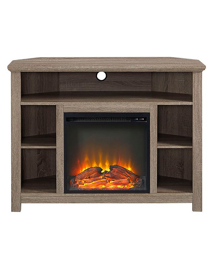 Walker Edison 44" Wood Corner Highboy Fireplace TV Stand Driftwood