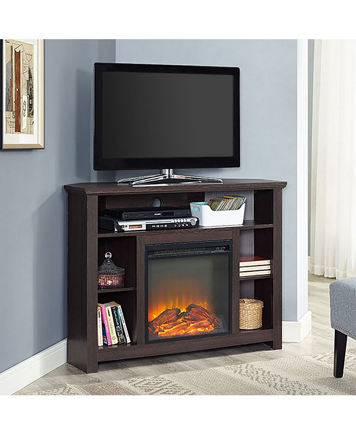 Walker Edison 44" Wood Corner Highboy Fireplace TV Stand Espresso
