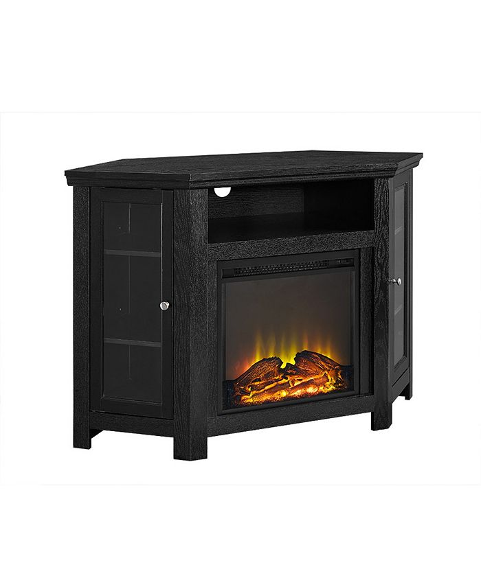 Walker Edison 48" Classic Traditional Wood Corner Fireplace Media TV