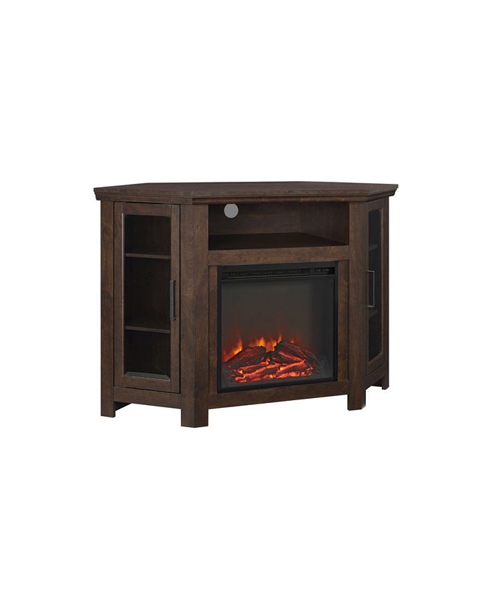 Walker Edison 48" Classic Traditional Wood Corner Fireplace Media TV