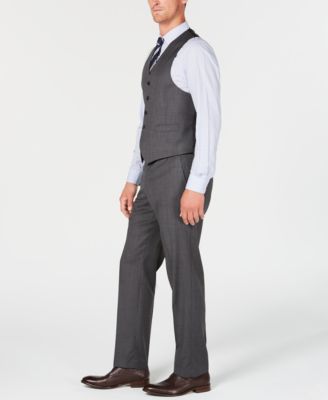Michael Kors Men's Classic/Regular Fit Natural Stretch Gray Check Vested Wool Suit