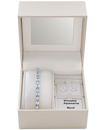 Macy's - 2-Pc. Set Cubic Zirconia Slider Bracelet & Stud Earrings in Fine Silver-Plate