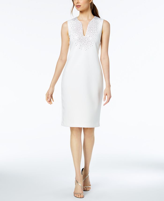 Calvin Klein Crystal-Embellished Sheath Dress - Macy's