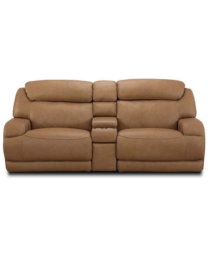 Furniture - Daventry 97" 3-Pc. Leather Sectional Sofa With 2 Power Recliners, Power Headrests, Console And USB Power Outlet