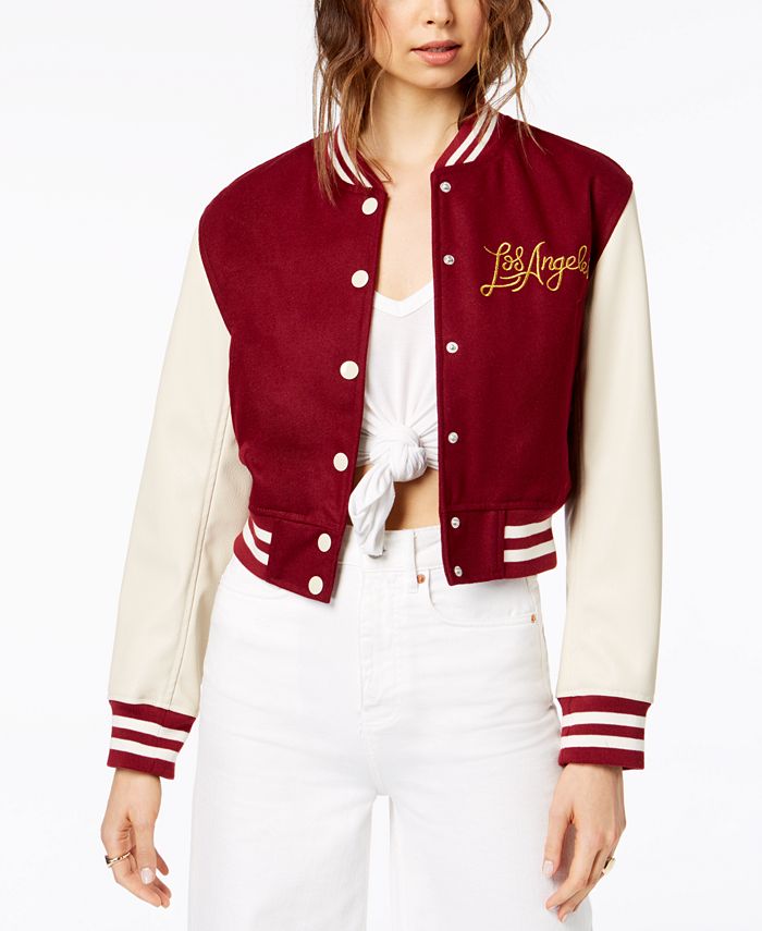 Kendall + Kylie Cropped Graphic Varsity Jacket - Macy's