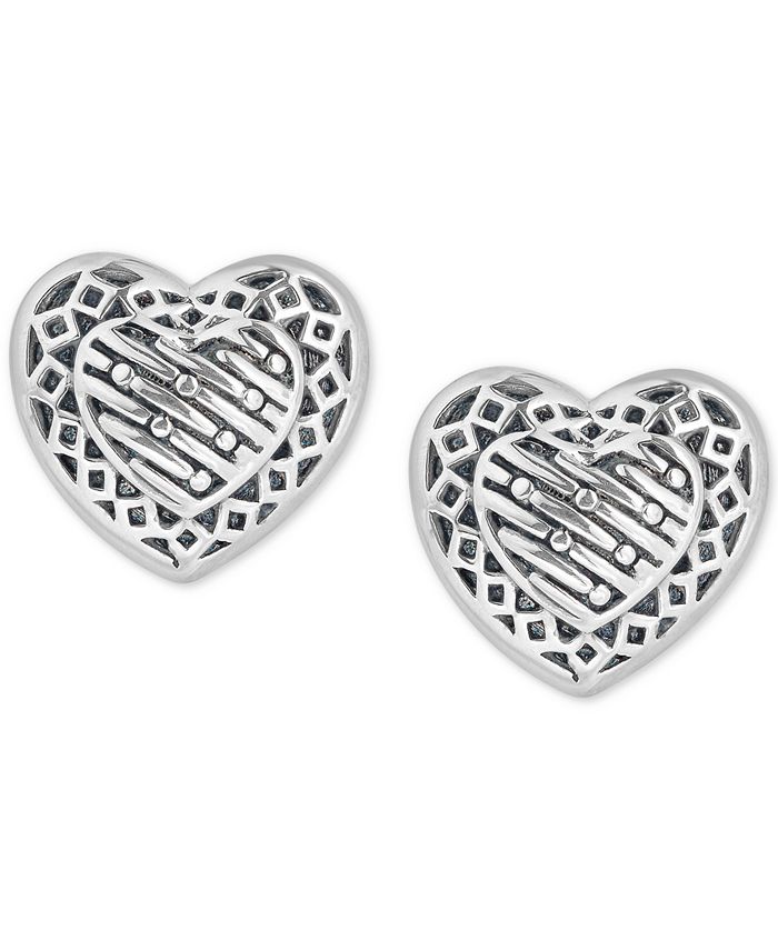 Macy's Decorative Heart Stud Earrings in Sterling Silver - Macy's