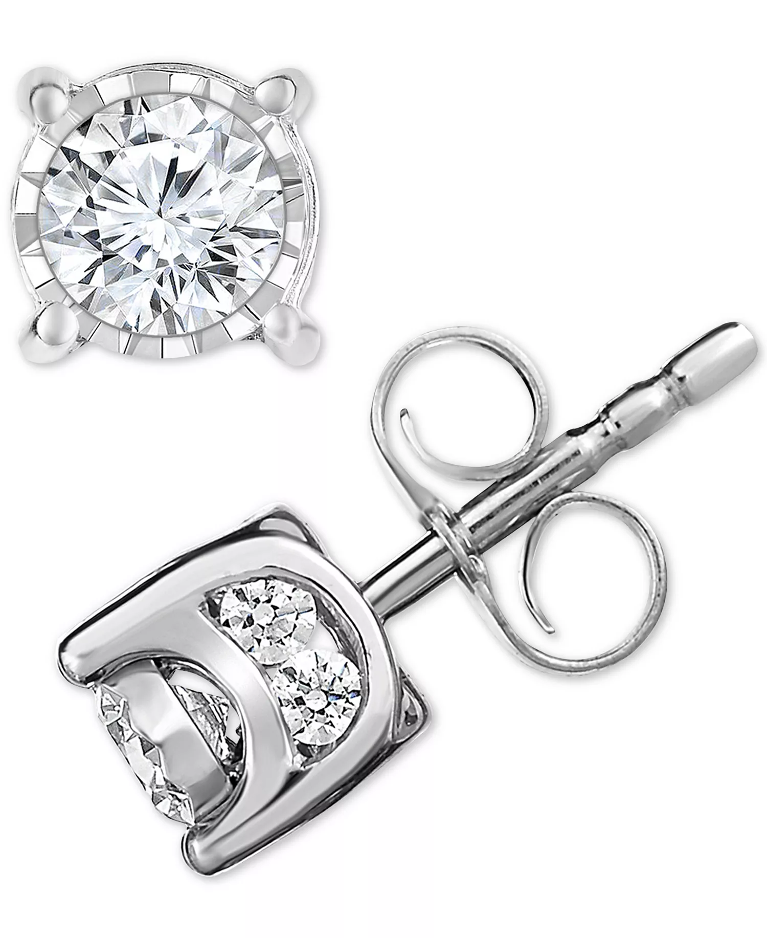A pair of silver diamond stud earrings