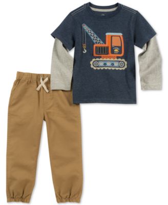 Kids Headquarters - Little Boys 2-Pc. Crane Graphic Top & Jogger Pants Set