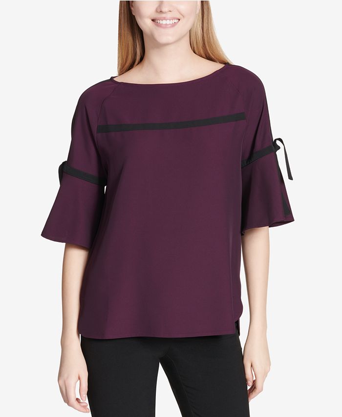 Calvin Klein Piped Flare-Sleeve Top - Macy's