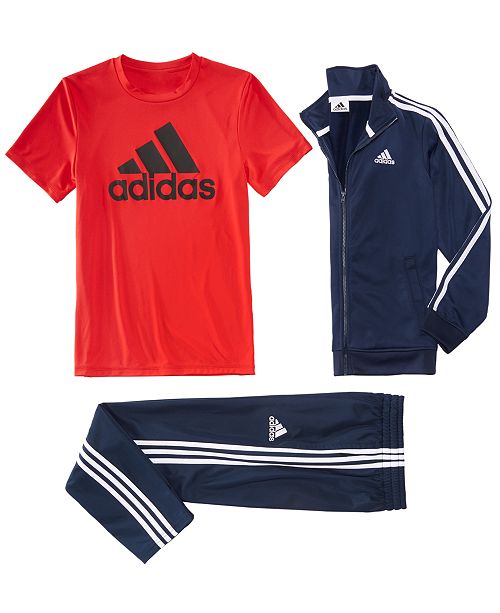 Adidas Big Boys Tricot Jacket Logo Print T Shirt Trainder Pants