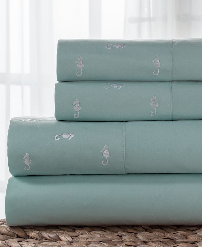 Elite Home Coastal Embroidered 4Pc. King Sheet Set Macy's