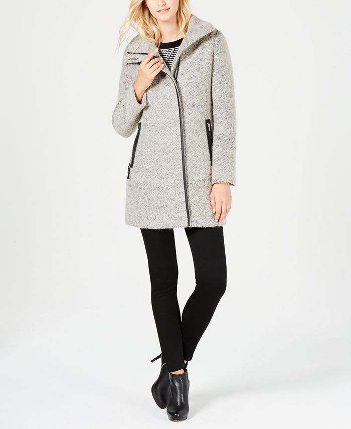 Calvin Klein Faux-Leather-Trim Bouclé Coat & Reviews - Coats & Jackets -  Women - Macy's