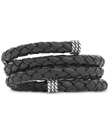 American West - Braided Leather Coil Wrap Bracelet in Sterling Silver