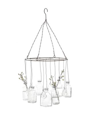 3R Studio - Round Wire Hanging Glass Vases with Crystals