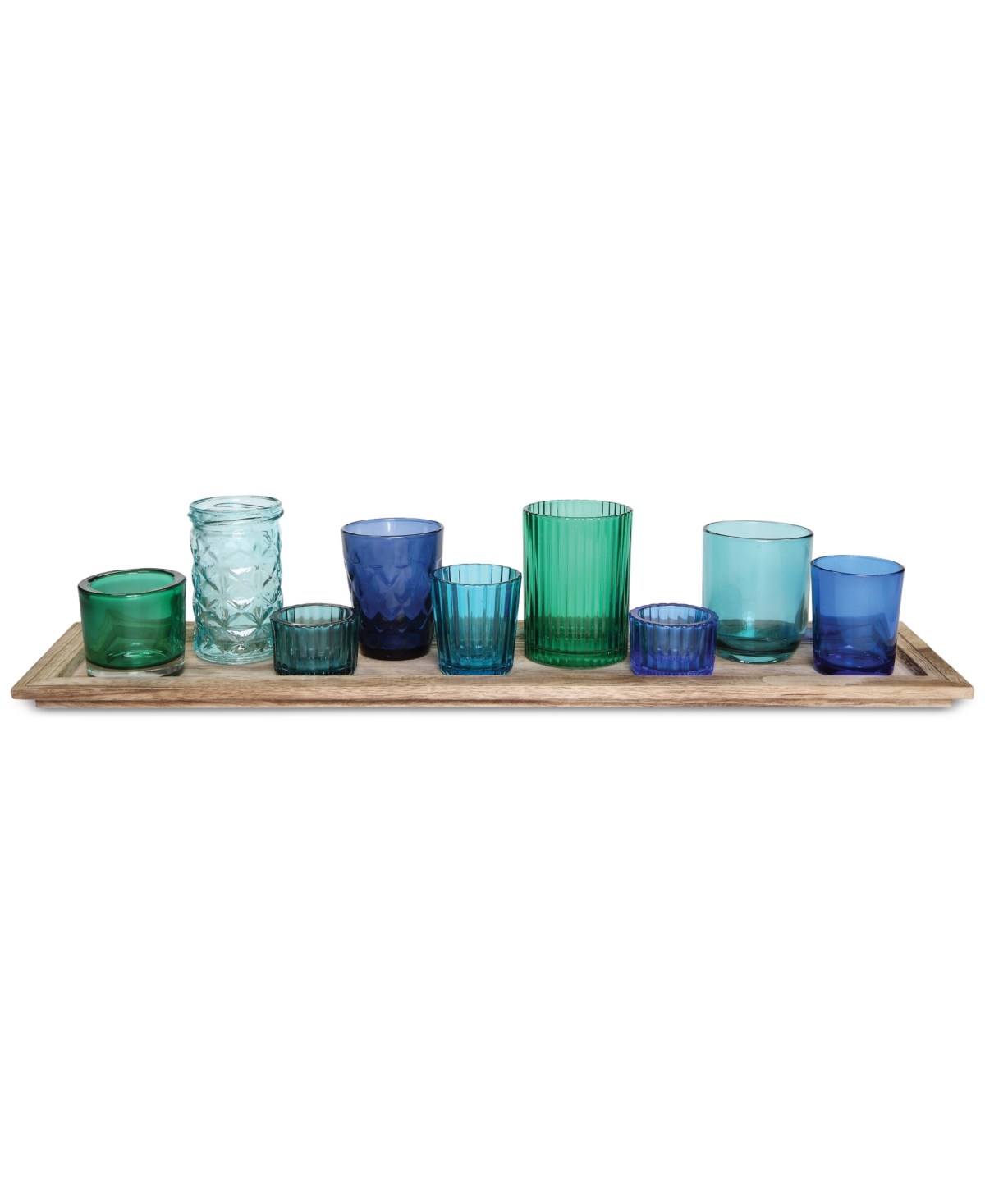 3R Studio 10-Pc. Wood Tray &Glass Votive Holders - Green