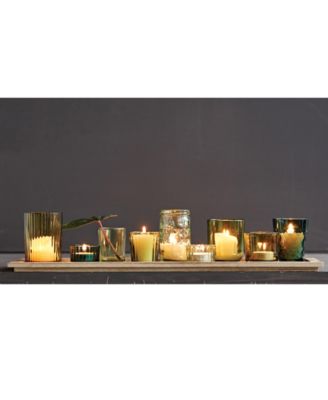 Round Glass Votive Holders on Wood Tray, Green, Set of 10