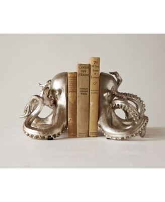 Decorative Resin Octopus Bookends, Silver-Tone, Set of 2