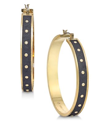 kate spade new york - Gold-Tone Studded Faux Leather Hoop Earrings