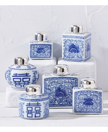 Two's Company - Canton Collection Set of 6 Tea Jars with NickelPlated Lid