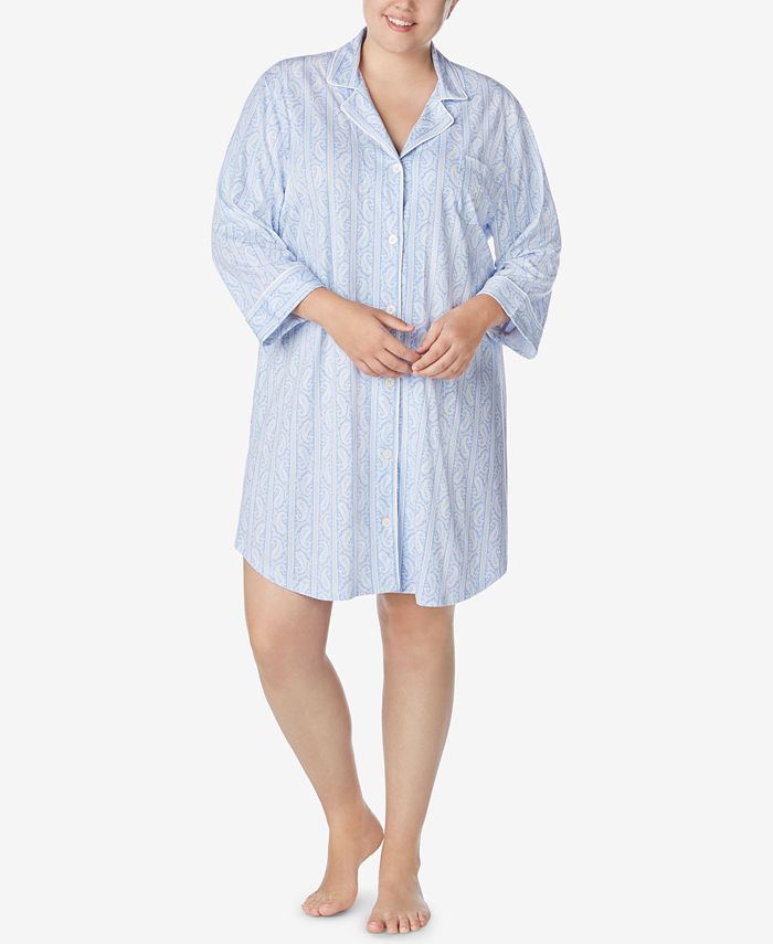 Lauren Ralph Lauren Plus Size Printed Notch-Collar Sleepshirt & Reviews ...