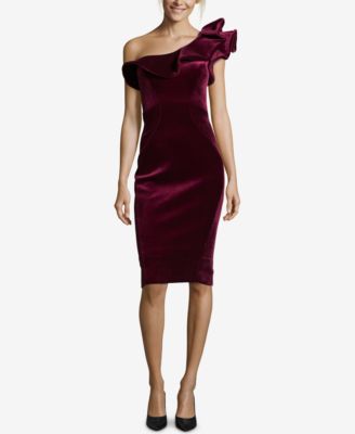 Betsy & Adam - Ruffled Velvet One-Shoulder Dress
