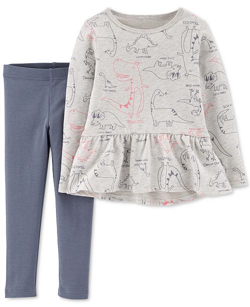 Carter S Toddler Girls 2 Pc Dinosaur Print Peplum Top Leggings