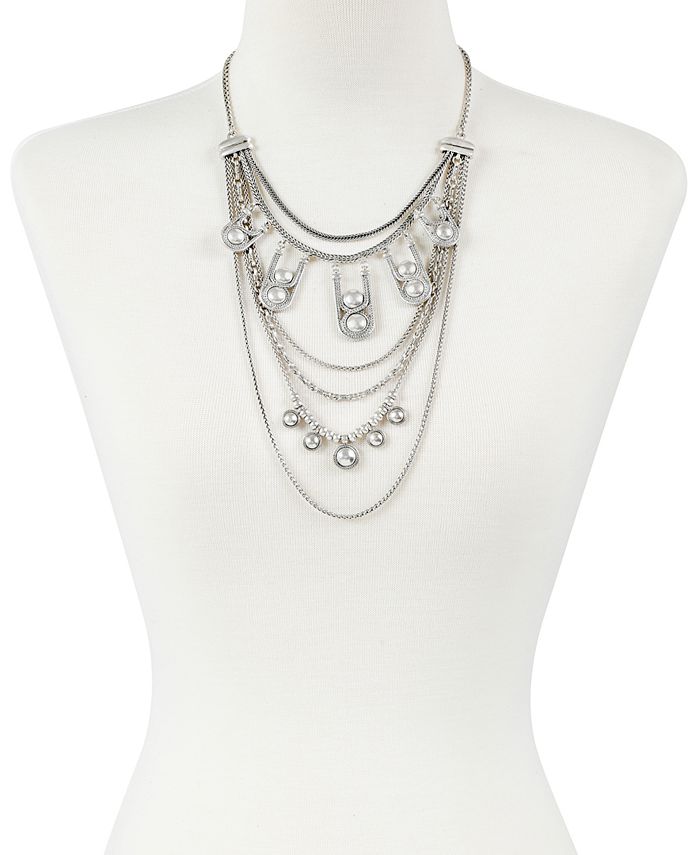 Lucky Brand Silver-Tone Chain & Bead Statement Necklace, 19