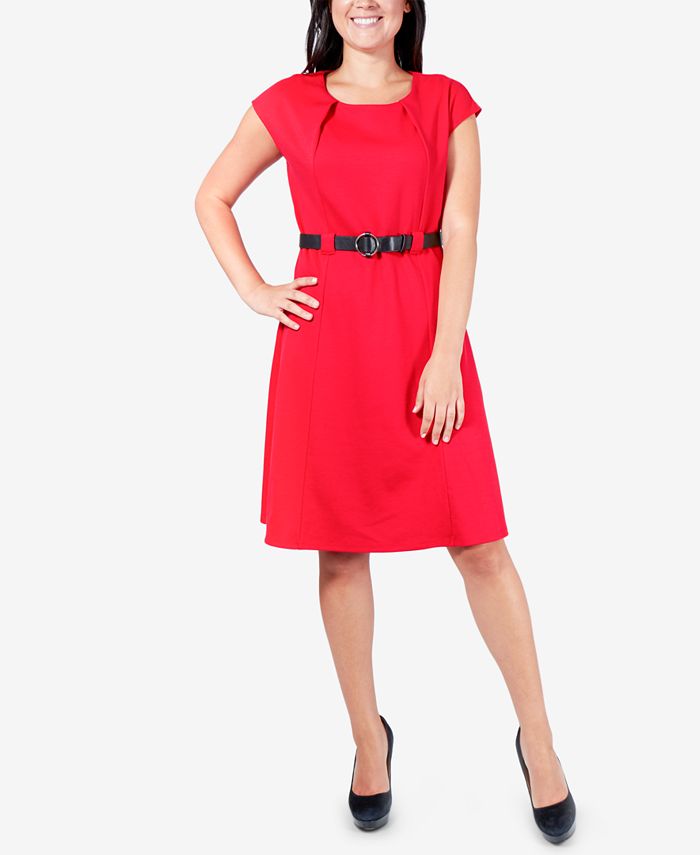 NY Collection Belted Cap-Sleeve A-Line Dress - Macy's